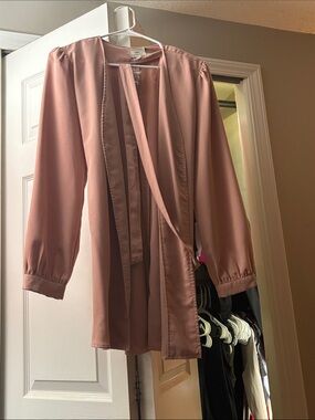 A New Day Women's Dusty Rose Tie-Neck Satin Blouse Jacket